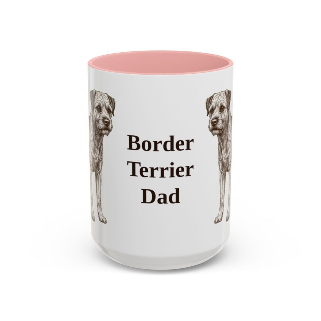 15oz Border Terrier Dog Dad Mug, Pink, front view