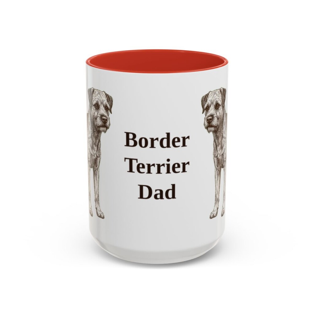 15oz Border Terrier Dog Dad Mug, Red, front view