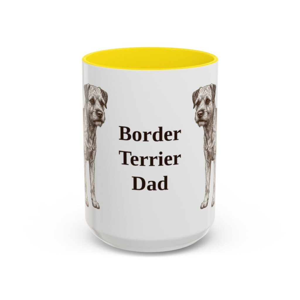 15oz Border Terrier Dog Dad Mug, Yellow, front view