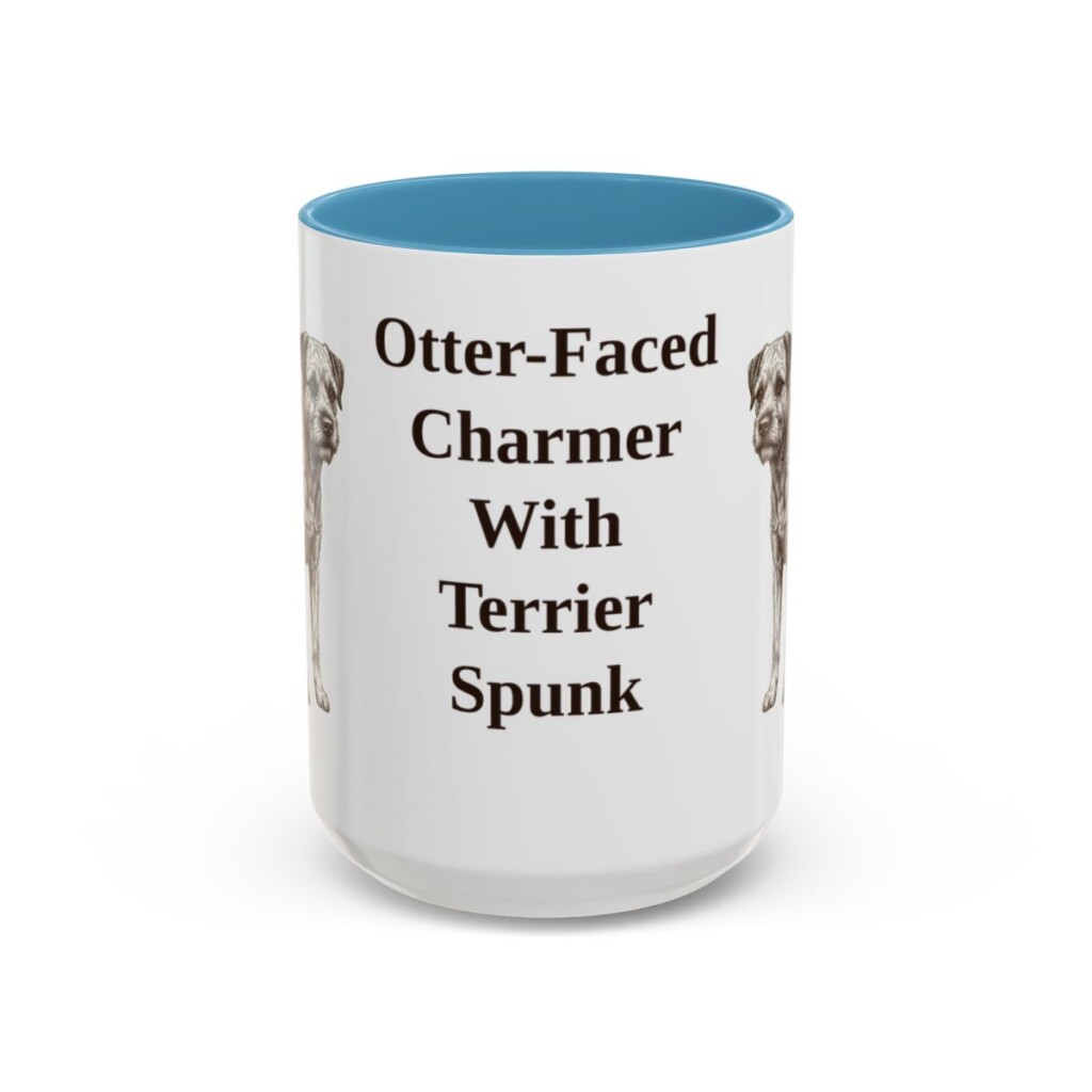 15oz Funny Border Terrier Mug, Light Blue, front view