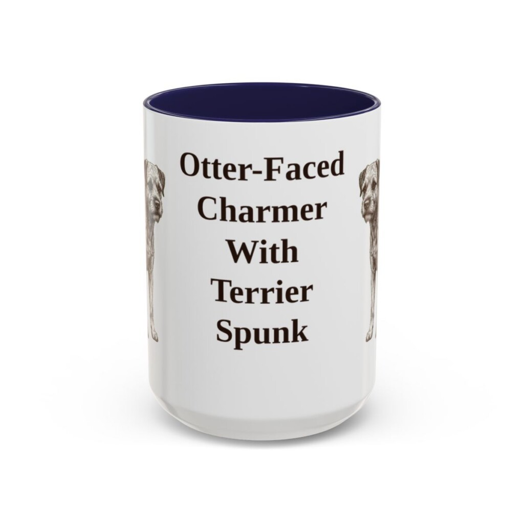 15oz Funny Border Terrier Mug, Navy, front view