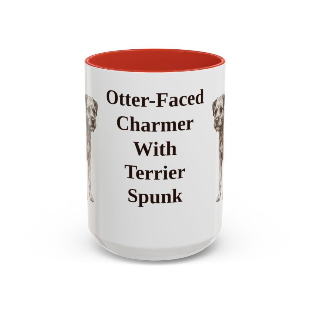 15oz Funny Border Terrier Mug, Red, front view