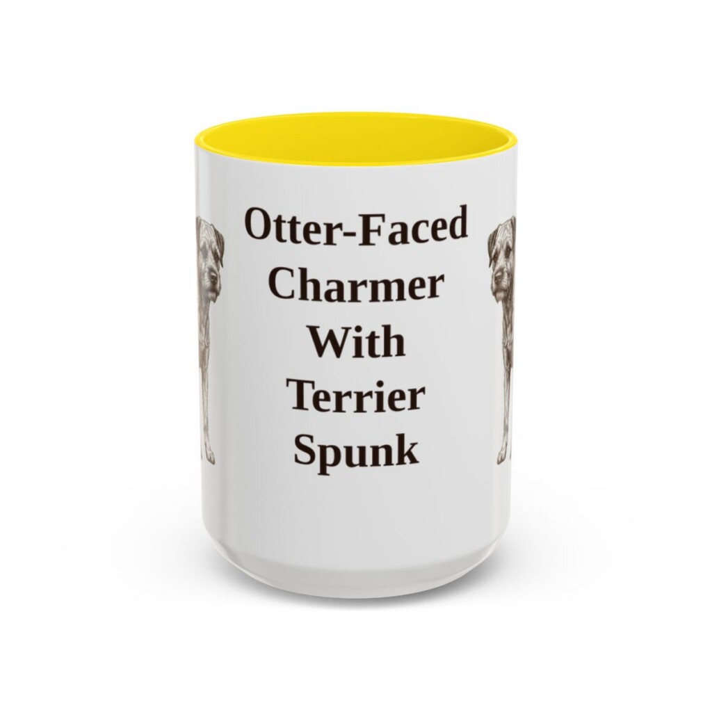 15oz Funny Border Terrier Mug, Yellow, front view