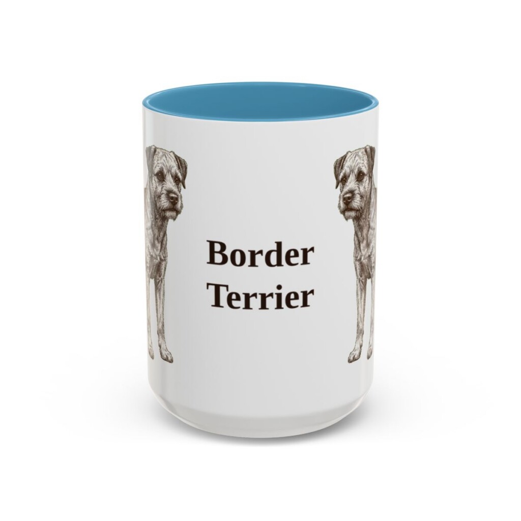 15oz Border Terrier Mug, Light Blue, front view