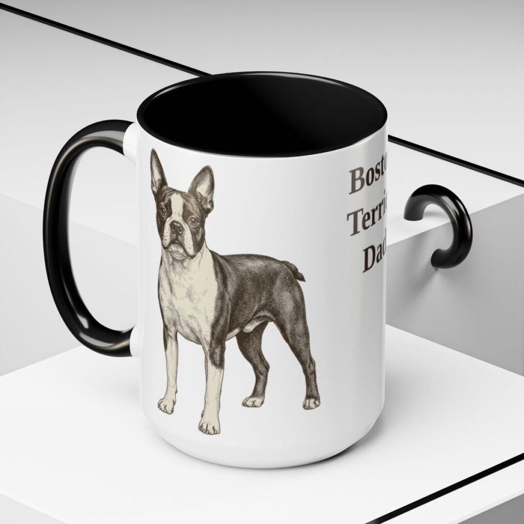 15oz Boston Terrier Dog Dad Mug, Black, lifestyle photo