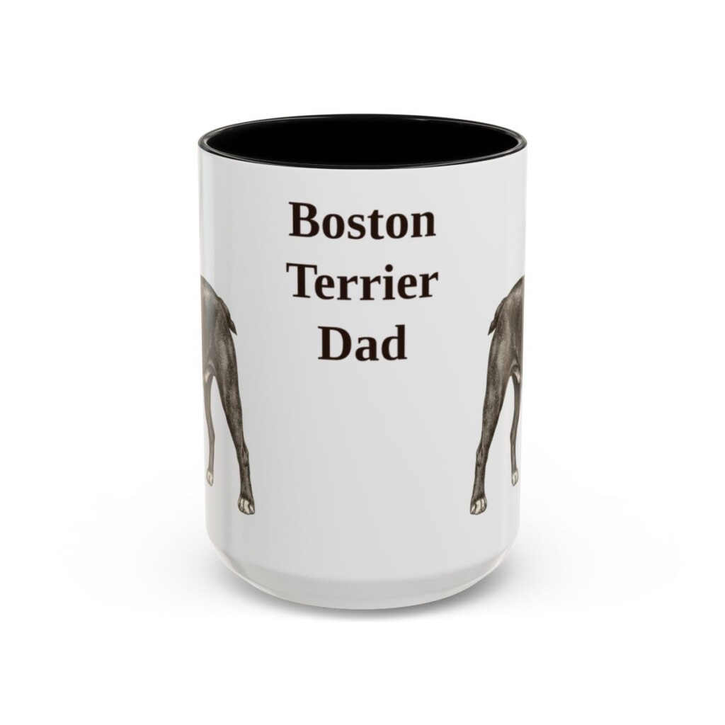 15oz Boston Terrier Dog Dad Mug, Black, front view