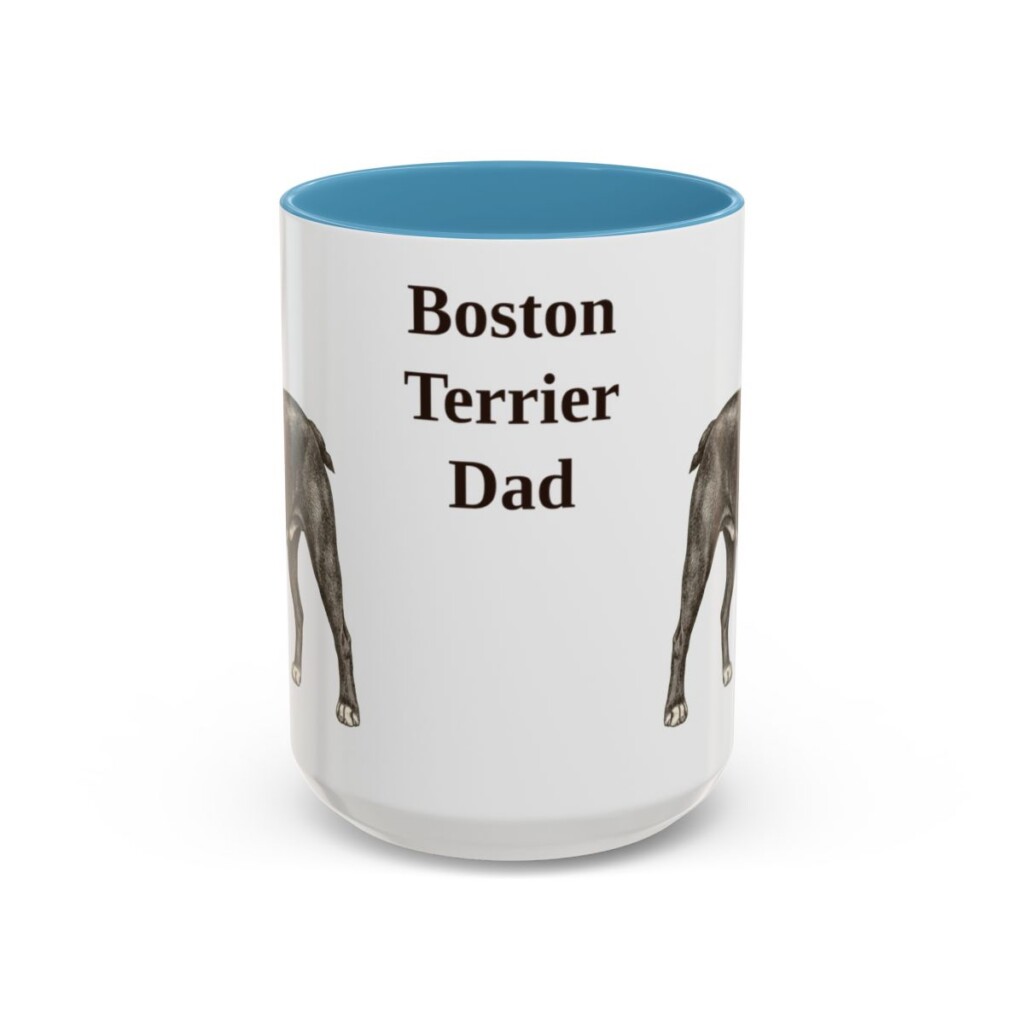 15oz Boston Terrier Dog Dad Mug, Light Blue, front view