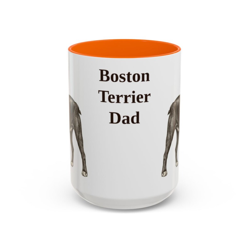 15oz Boston Terrier Dog Dad Mug, Orange, front view