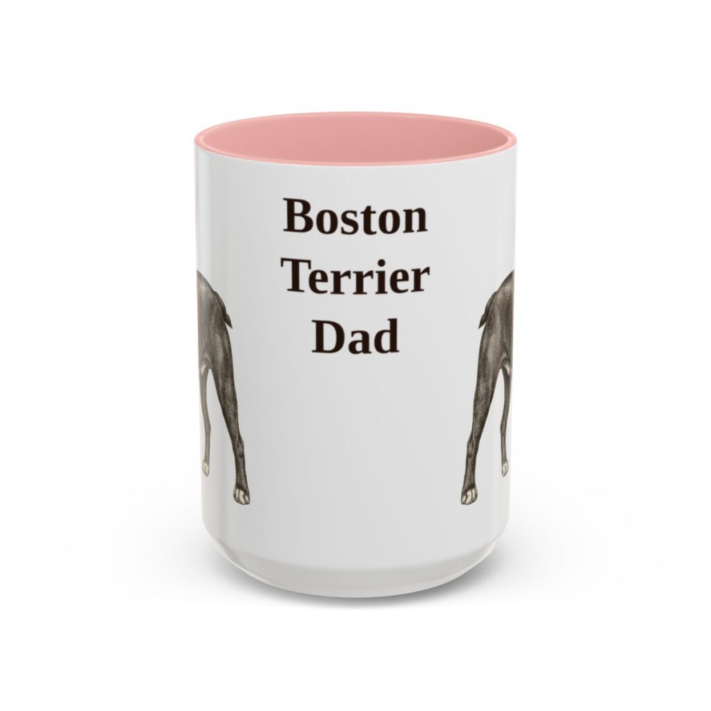 15oz Boston Terrier Dog Dad Mug, Pink, front view