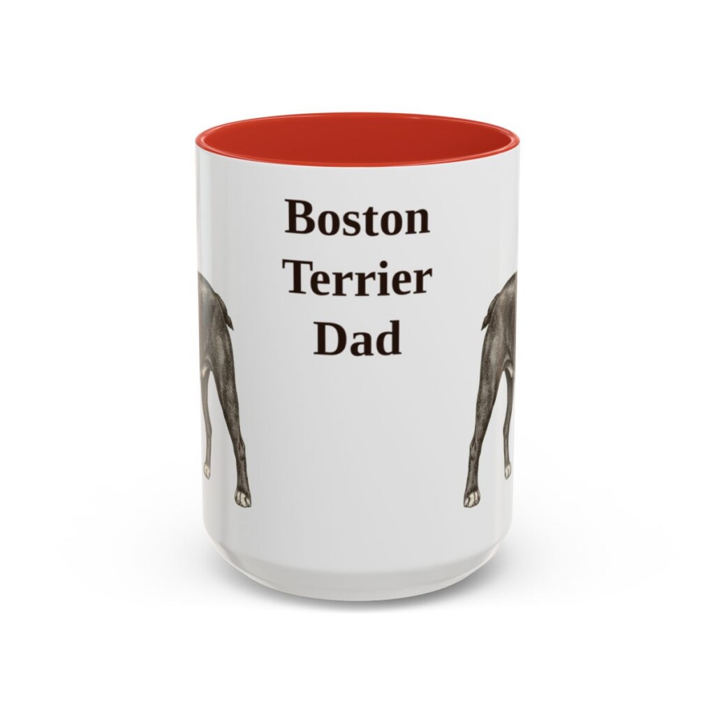 15oz Boston Terrier Dog Dad Mug, Red, front view