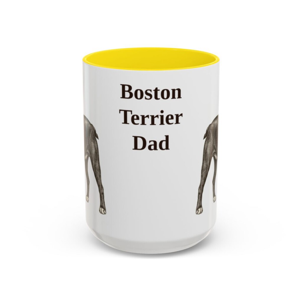 15oz Boston Terrier Dog Dad Mug, Yellow, front view