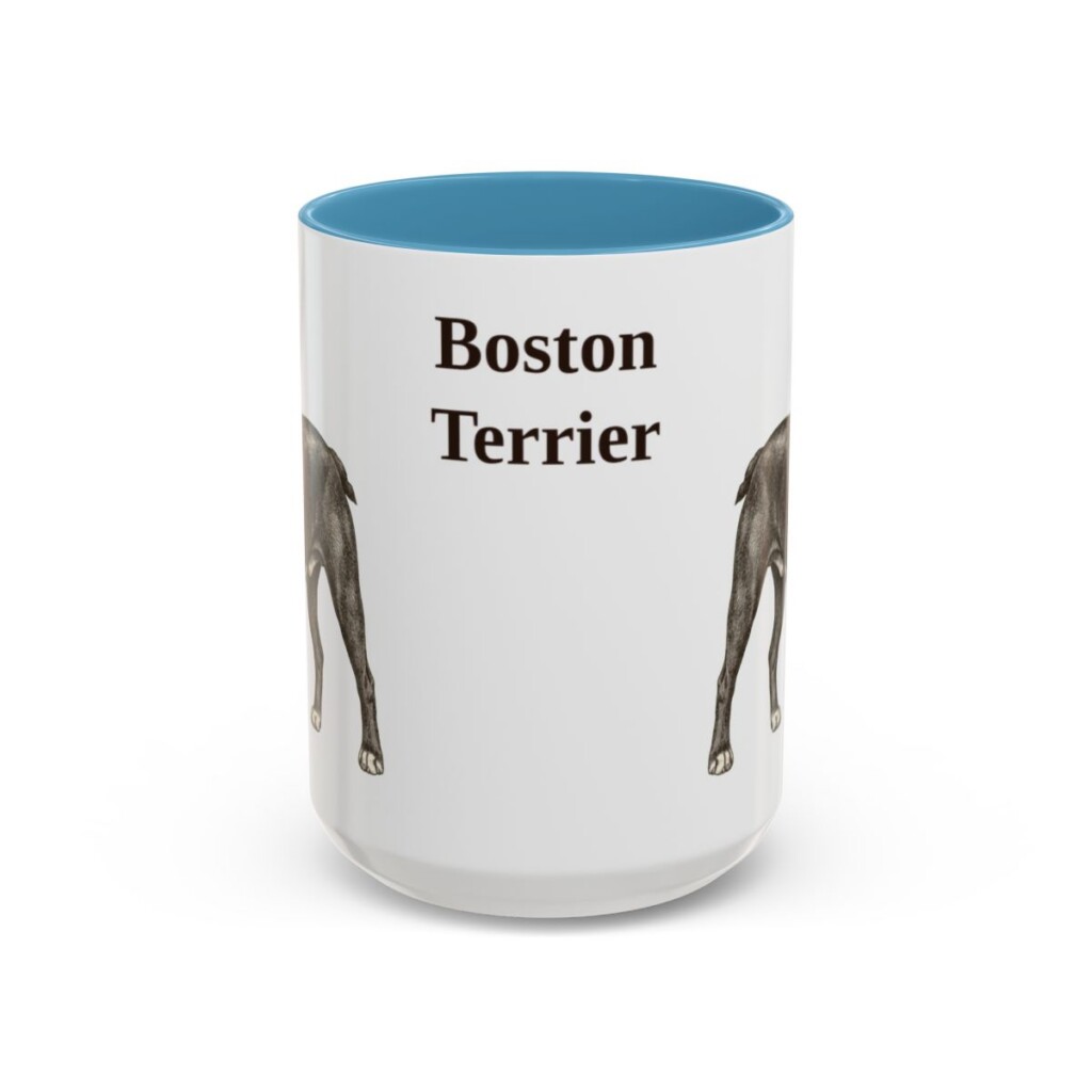 15oz Boston Terrier Mug, Light Blue, front view