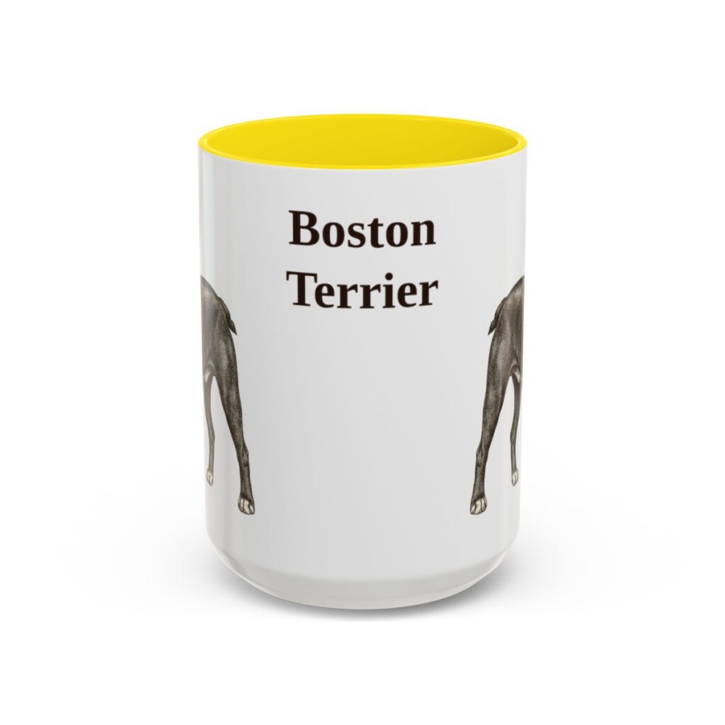 15oz Boston Terrier Mug, Yellow, front view