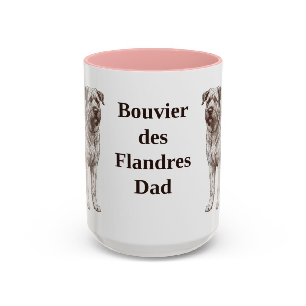 15oz-bouvier-des-flandres-mug-dad-pink 15oz Bouvier des Flandres Dog Dad Mug, Pink, front view