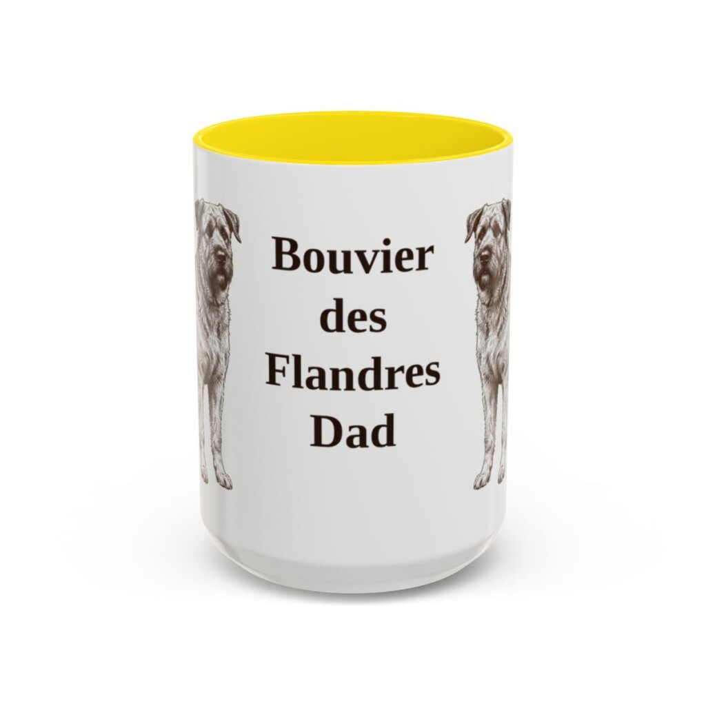 15oz-bouvier-des-flandres-mug-dad-yellow 15oz Bouvier des Flandres Dog Dad Mug, Yellow, front view