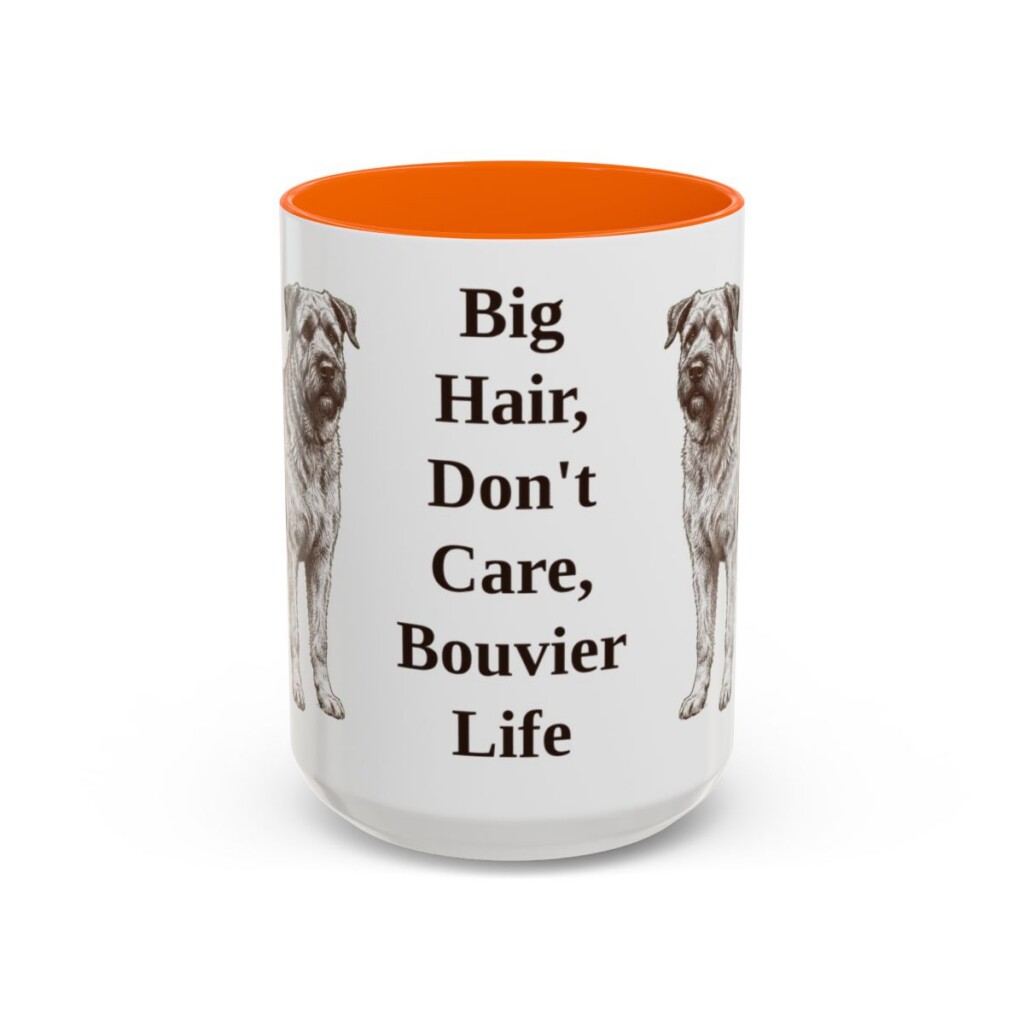 15oz Funny Bouvier des Flandres Mug, Orange, front view