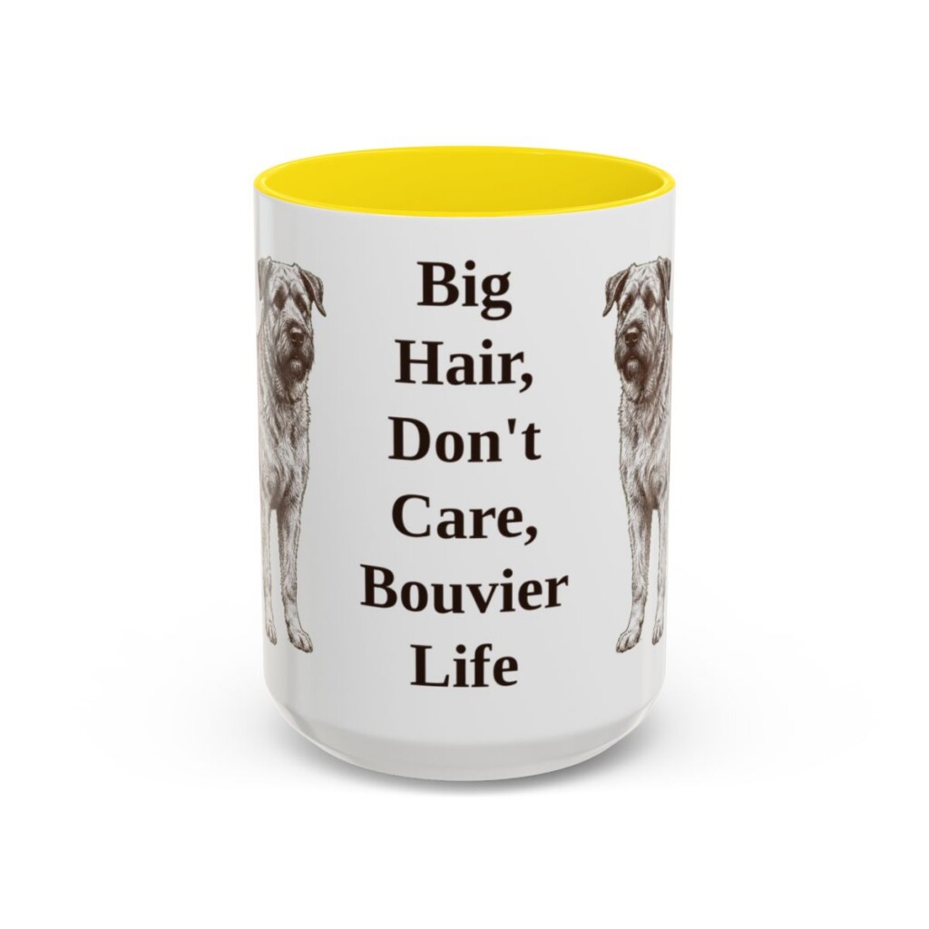 15oz Funny Bouvier des Flandres Mug, Yellow, front view