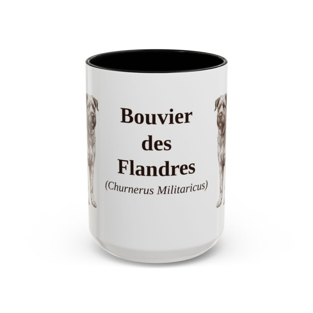 15oz Bouvier des Flandres Latin Mug, Black, front view