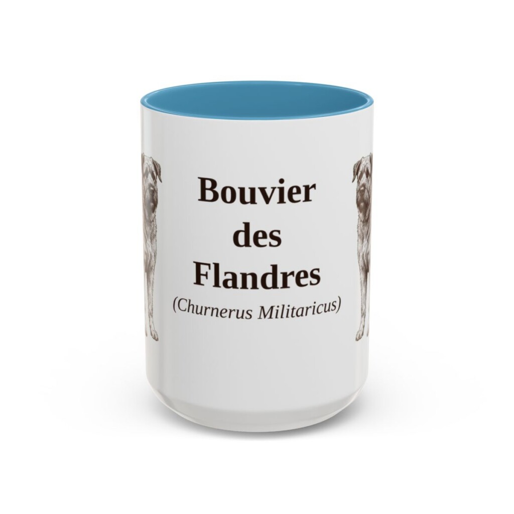 15oz Bouvier des Flandres Latin Mug, Light Blue, front view