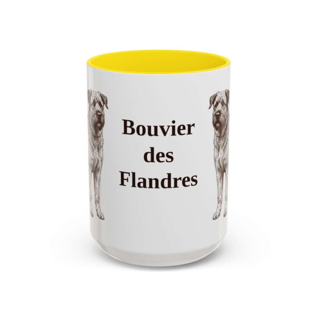 15oz Bouvier des Flandres Mug, Yellow, front view