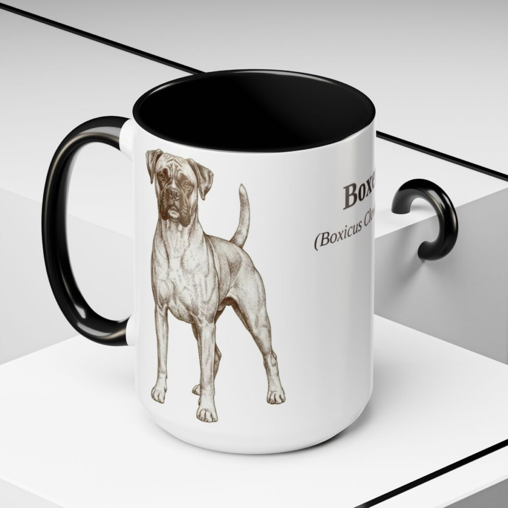 15oz Boxer Latin Mug, Black, lifestyle photo