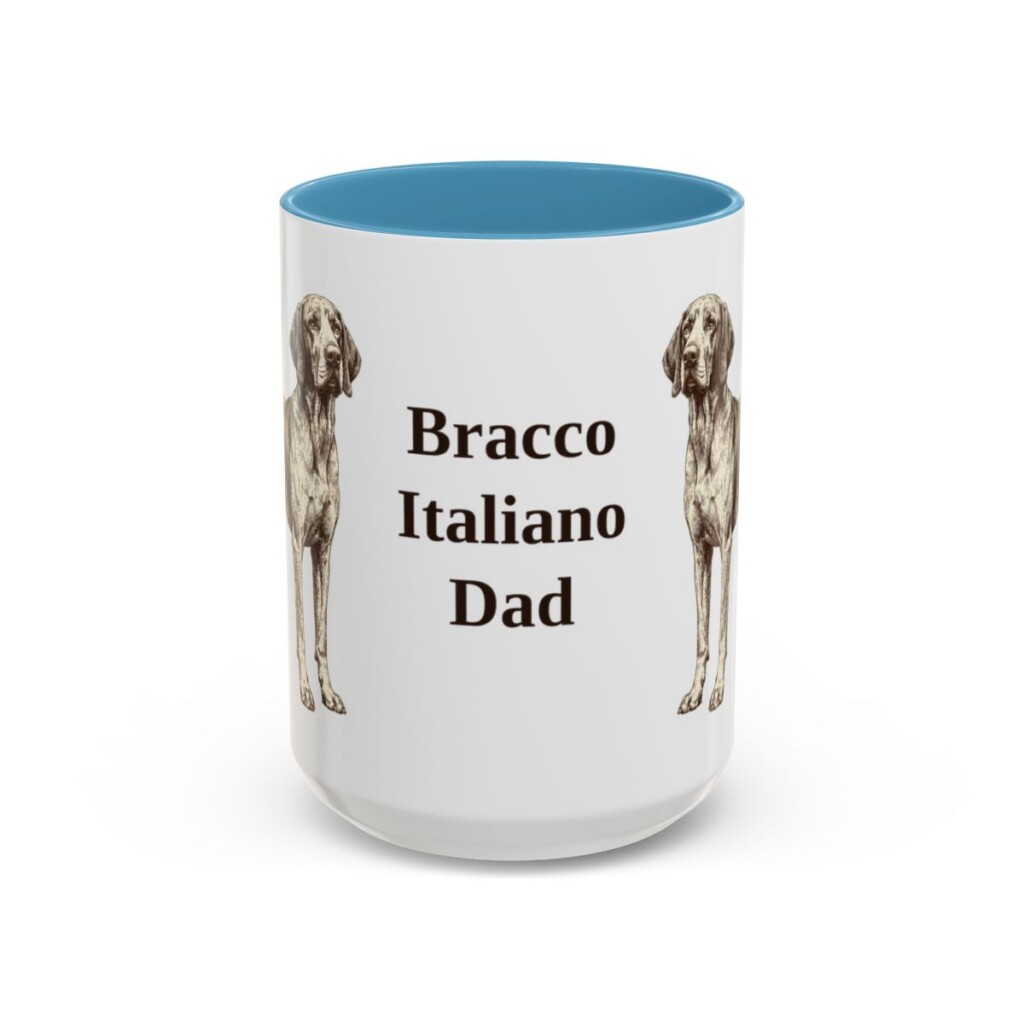 15oz Bracco Italiano Dog Dad Mug, Light Blue, front view
