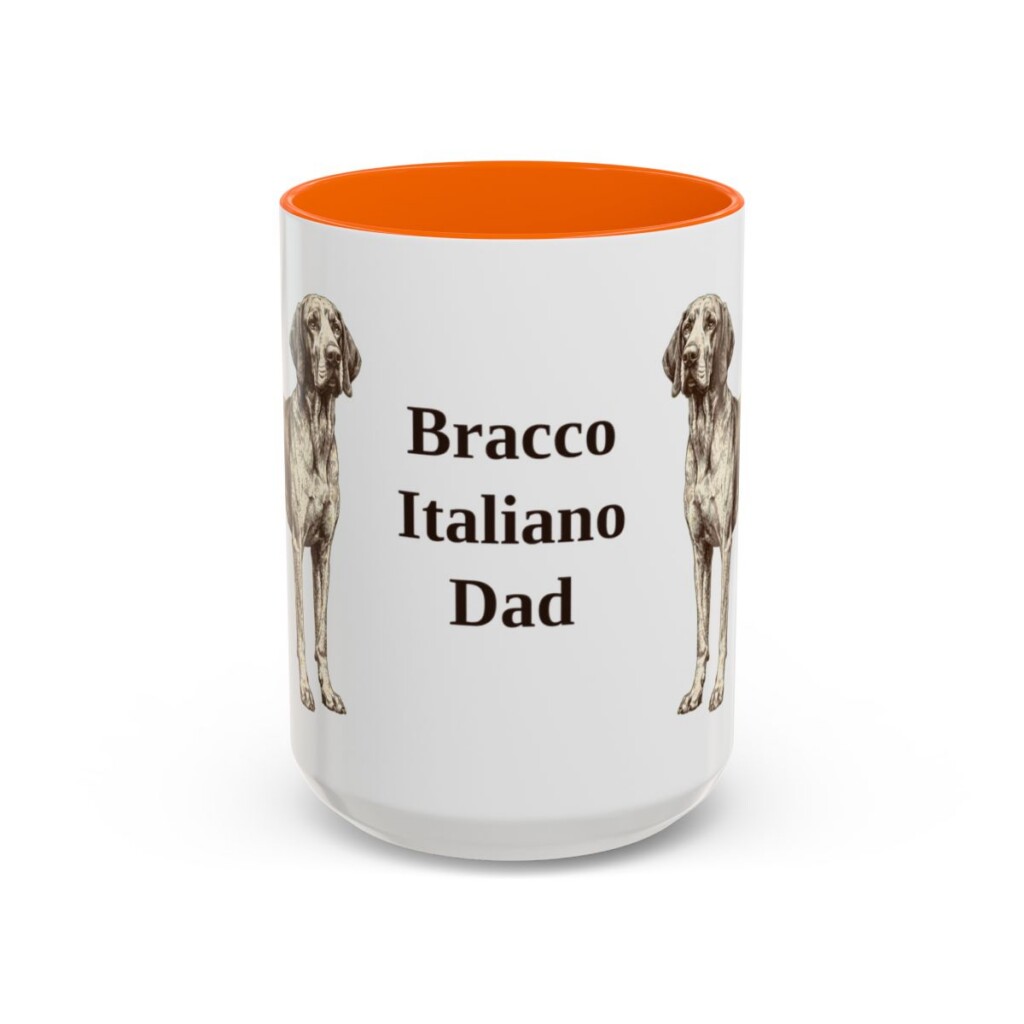 15oz Bracco Italiano Dog Dad Mug, Orange, front view