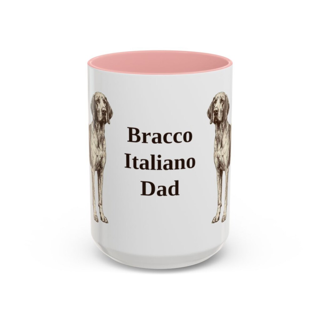15oz Bracco Italiano Dog Dad Mug, Pink, front view