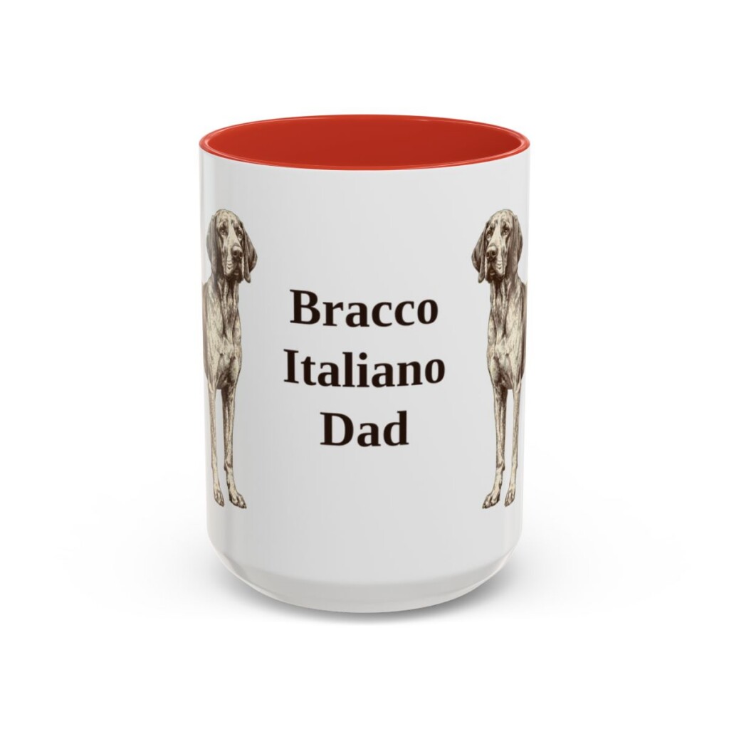 15oz Bracco Italiano Dog Dad Mug, Red, front view