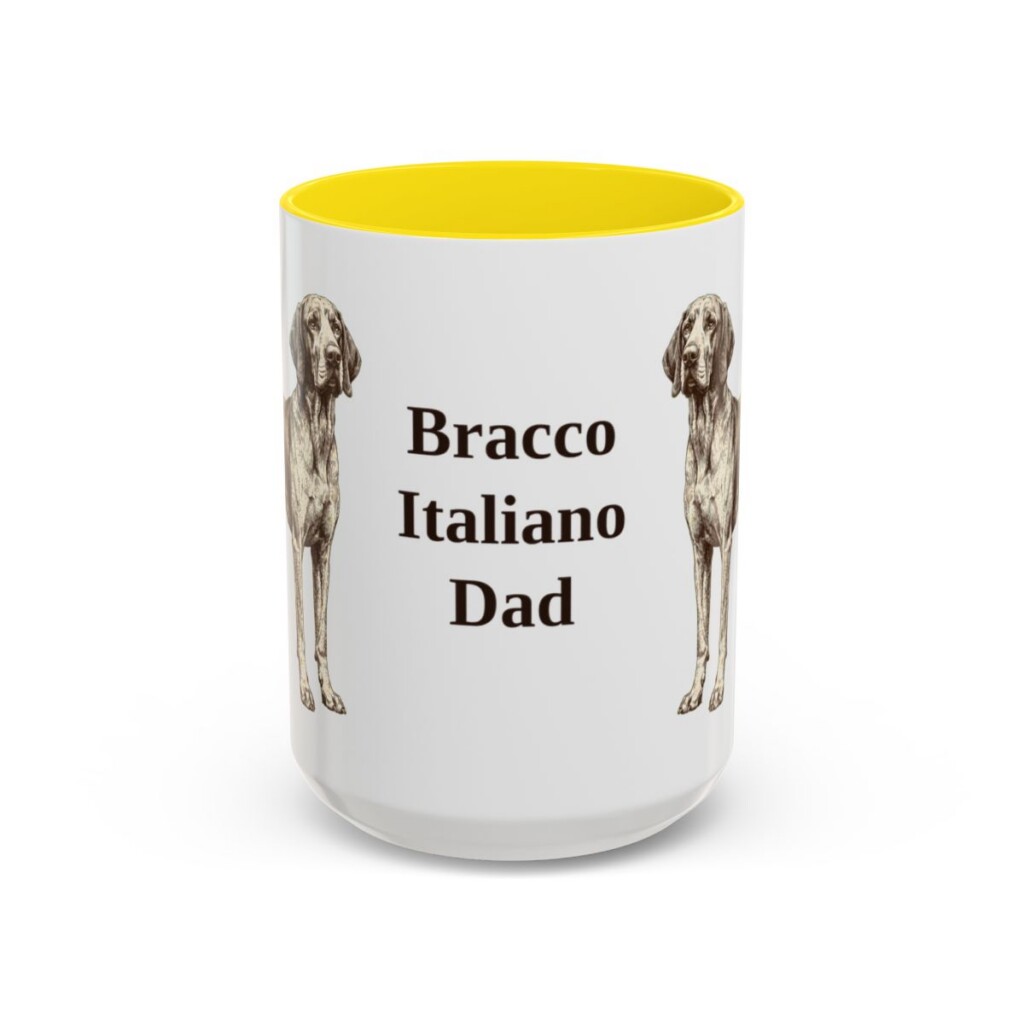 15oz Bracco Italiano Dog Dad Mug, Yellow, front view