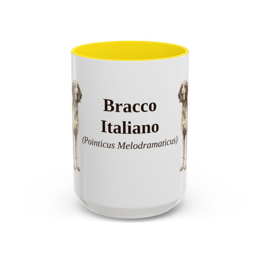15oz-bracco-italiano-mug-latin-yellow 15oz Bracco Italiano Latin Mug, Yellow, front view