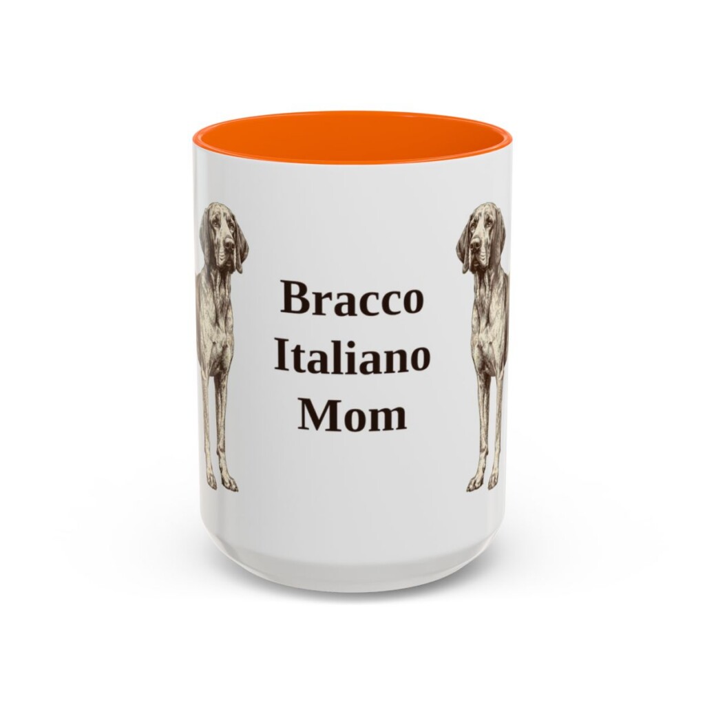15oz-bracco-italiano-mug-mom-orange 15oz Bracco Italiano Dog Mom Mug, Orange, front view