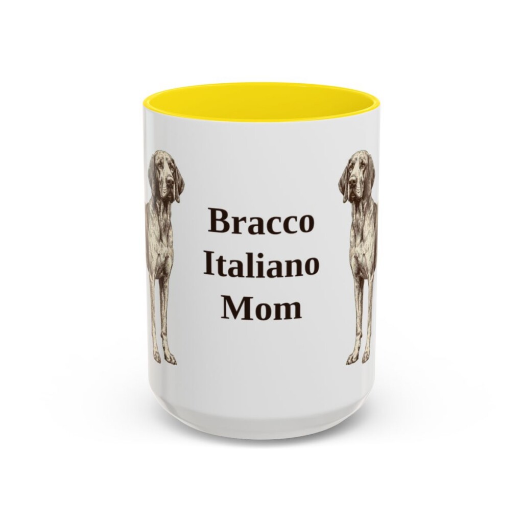 15oz-bracco-italiano-mug-mom-yellow 15oz Bracco Italiano Dog Mom Mug, Yellow, front view