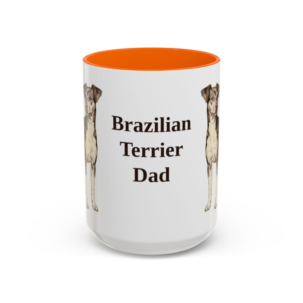 15oz-brazilian-terrier-mug-dad-orange 15oz Brazilian Terrier Dog Dad Mug, Orange, front view