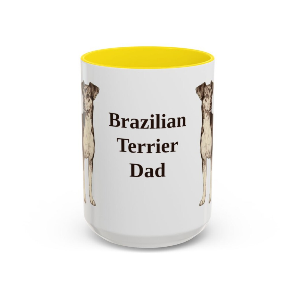 15oz-brazilian-terrier-mug-dad-yellow 15oz Brazilian Terrier Dog Dad Mug, Yellow, front view