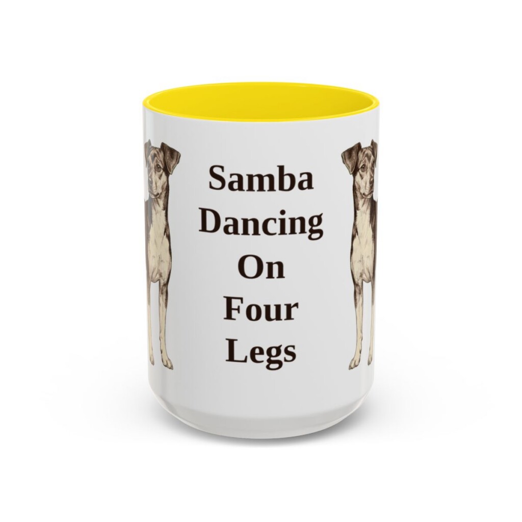 15oz Funny Brazilian Terrier Mug, Yellow, front view