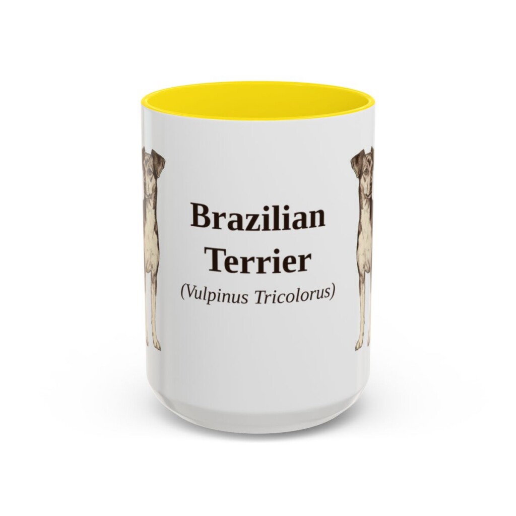 15oz Brazilian Terrier Latin Mug, Yellow, front view