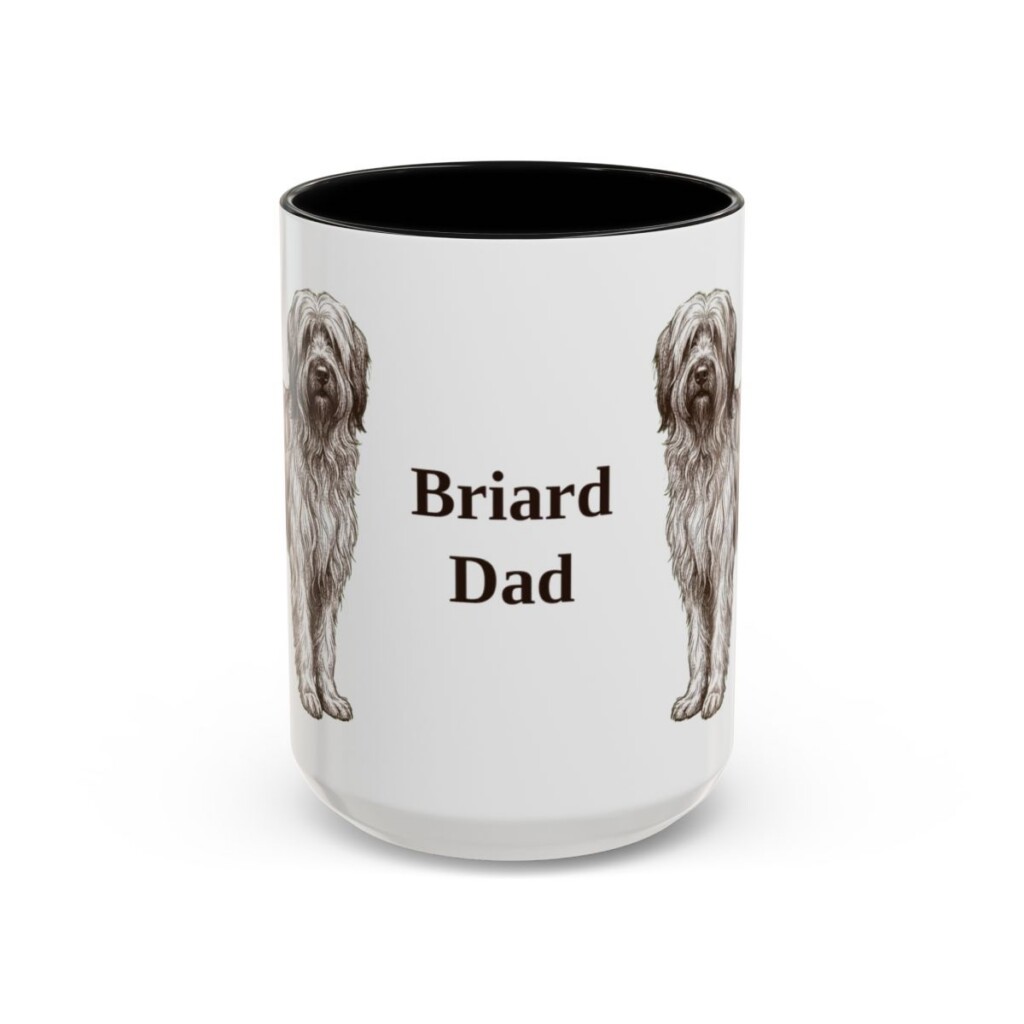 15oz Briard Dog Dad Mug, Black, front view
