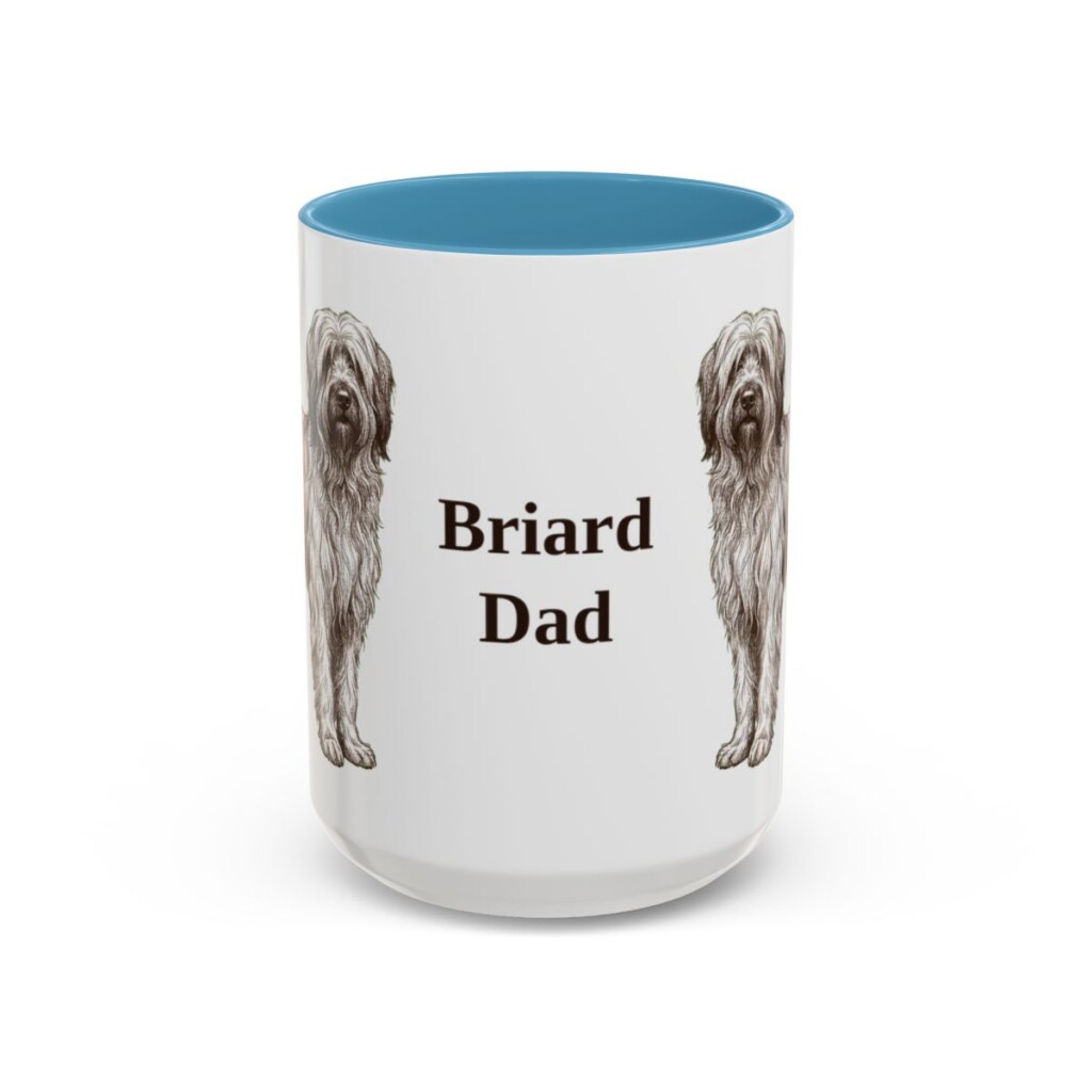 15oz Briard Dog Dad Mug, Light Blue, front view