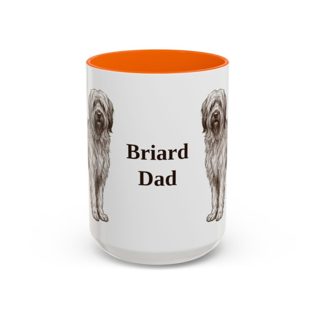 15oz Briard Dog Dad Mug, Orange, front view