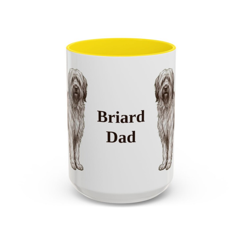15oz Briard Dog Dad Mug, Yellow, front view