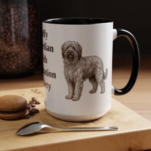 15oz Funny Briard Mug, Black, lifestyle photo