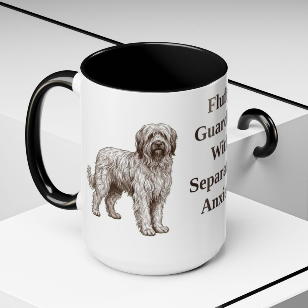 15oz-briard-mug-humor-black-context-2 15oz Funny Briard Mug, Black, lifestyle photo