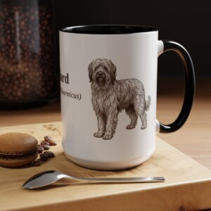 15oz Briard Latin Mug, Black, lifestyle photo