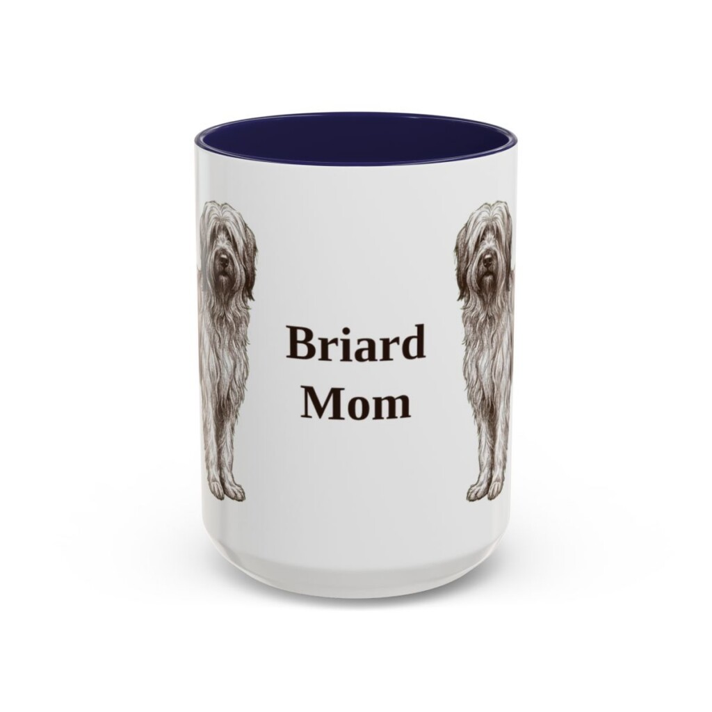 15oz Briard Dog Mom Mug, Navy, front view