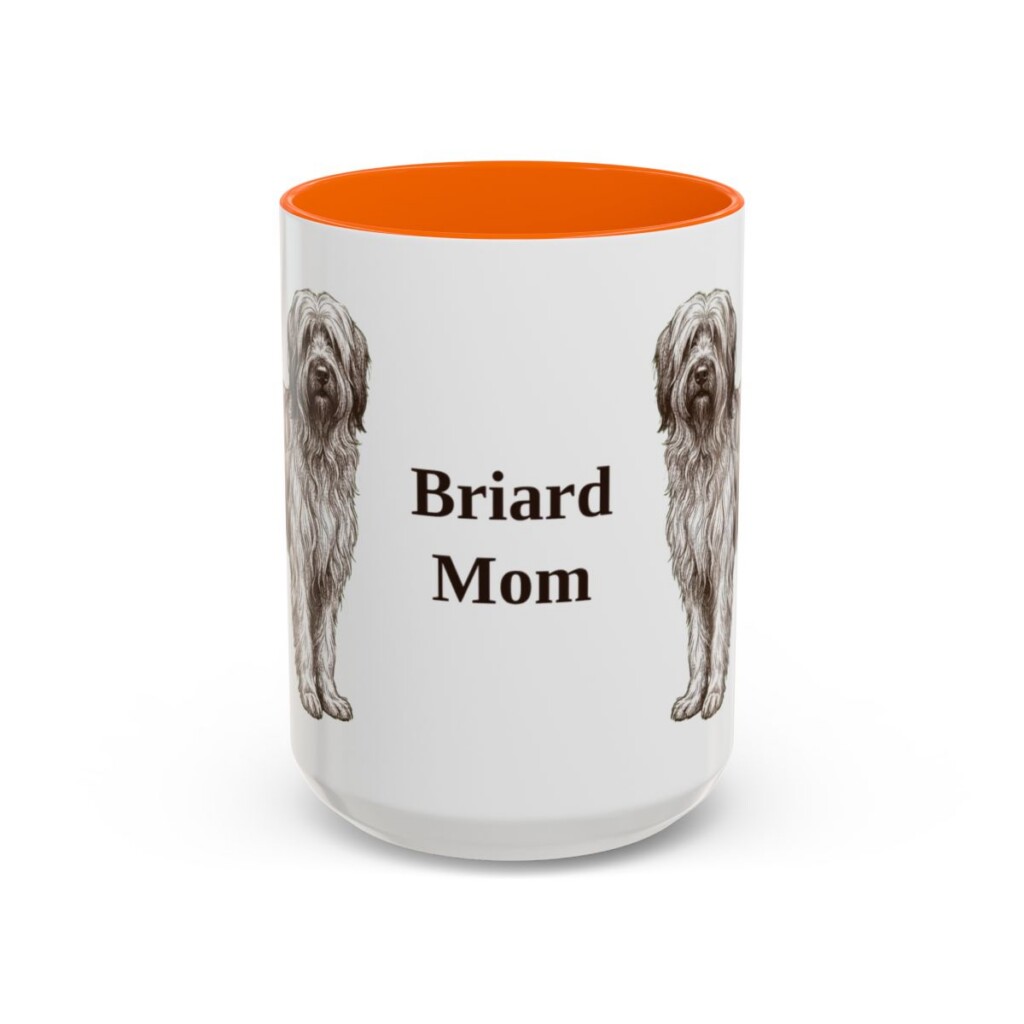 15oz Briard Dog Mom Mug, Orange, front view