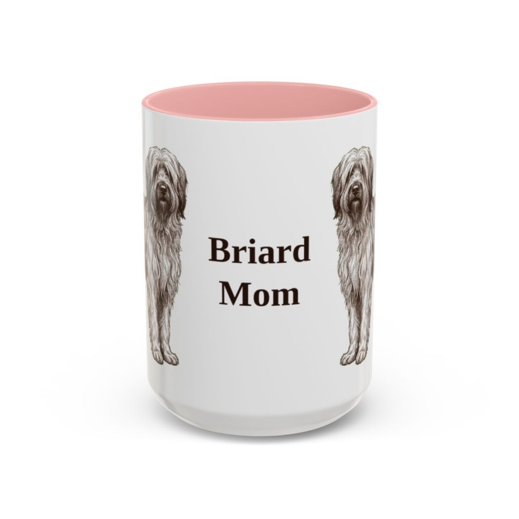 15oz Briard Dog Mom Mug, Pink, front view