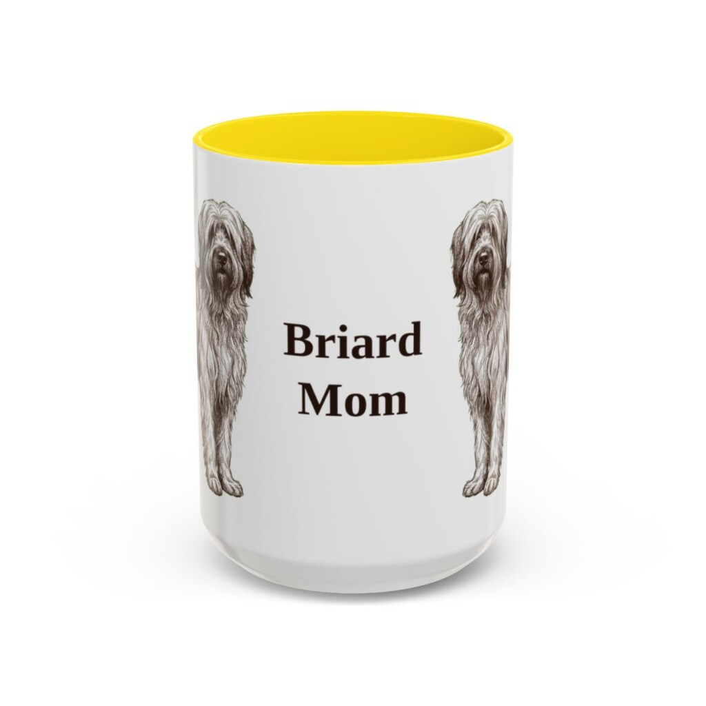 15oz Briard Dog Mom Mug, Yellow, front view