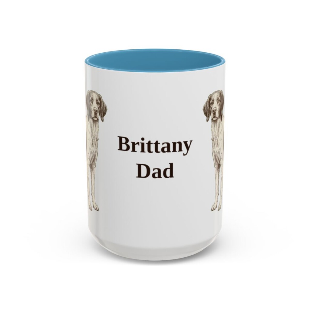 15oz Brittany Dog Dad Mug, Light Blue, front view