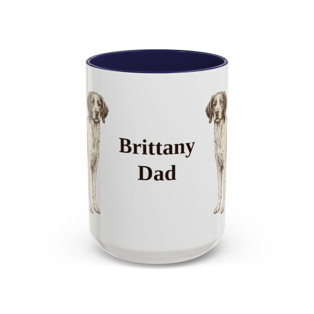 15oz Brittany Dog Dad Mug, Navy, front view